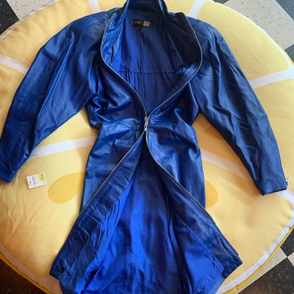 💙VINTAGE Blue Leather Dress by Micheal Hoban North Beach Leather💙 - Picture 3 of 6